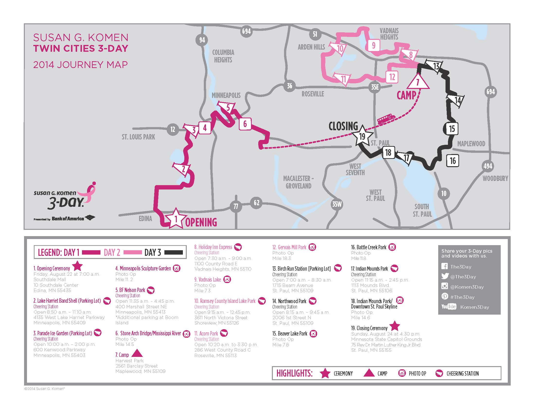 SUsan g. komen 3-Day breast cancer walk blog 60 miles map twin cities