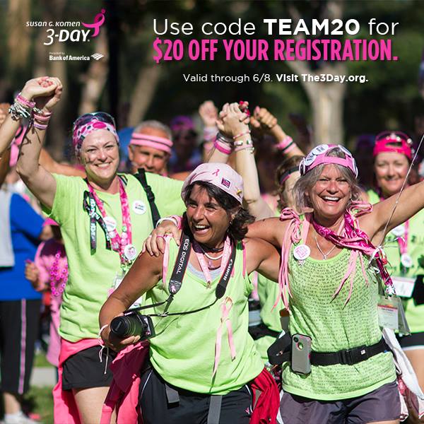 susan g. komen 3-day breast cancer walk blog team discount registration