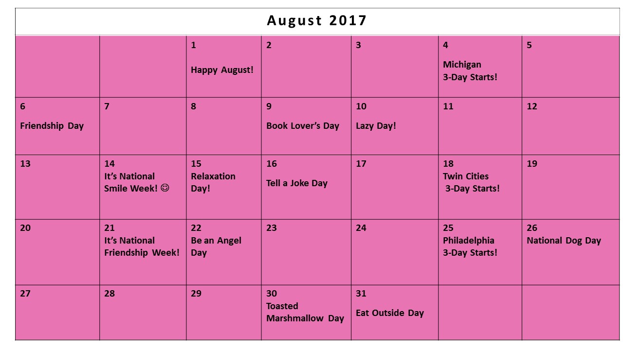 August Fundraising Calendar