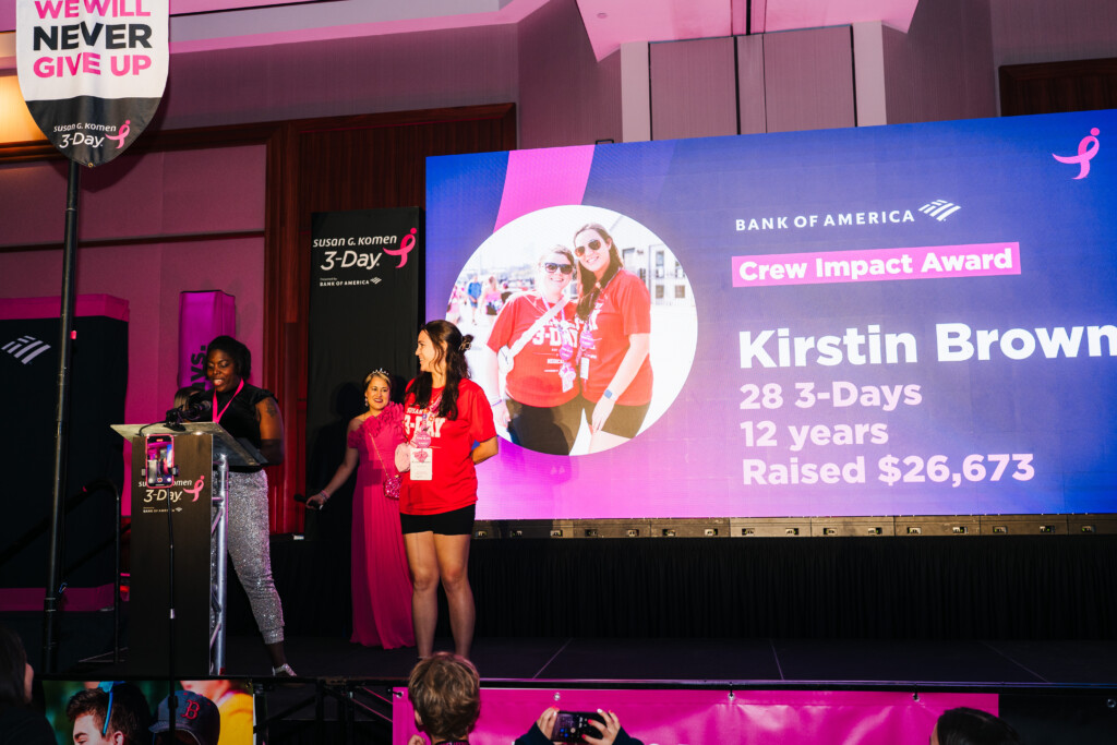 Kirstin B. receiving the Crew Impact Award at the 2025 New England 3-Day.