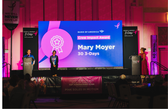 Mary M. honored as the recipient of the 2025 Denver 3-Day Crew Impact Award.