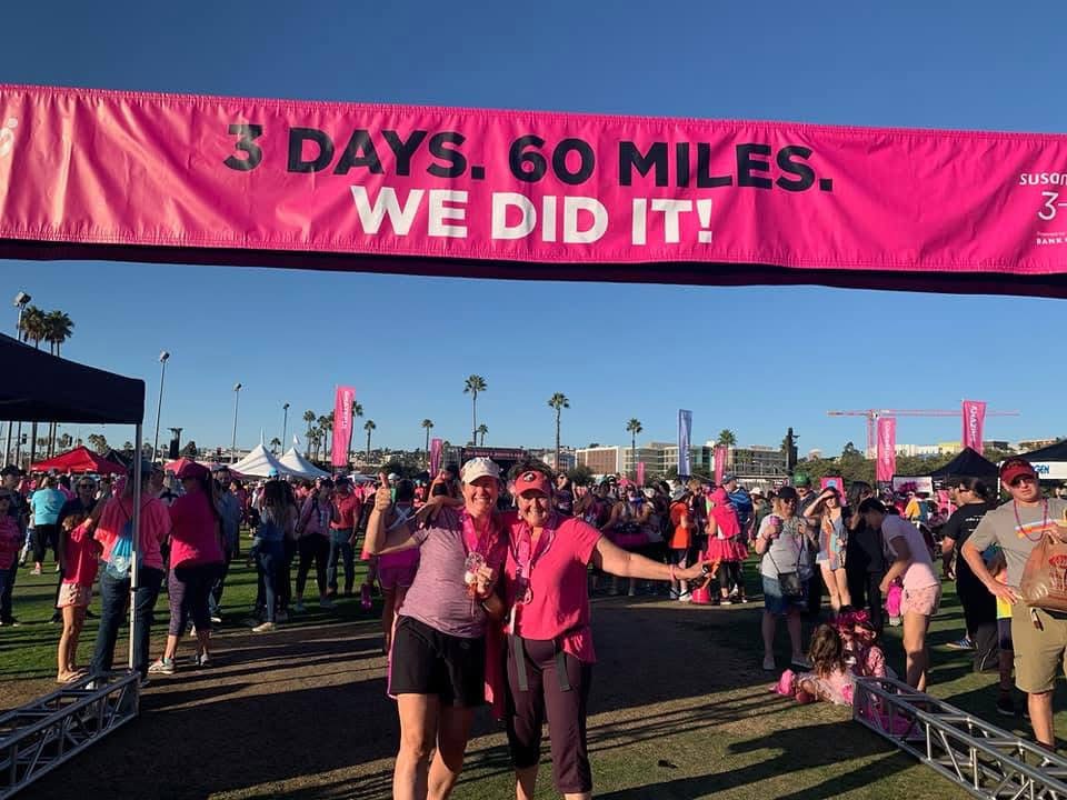 Lesleigh and Jamie crossing the finish line at the Susan G. Komen San Diego 3-Day.