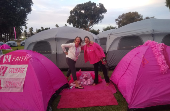 Lesleigh & Jamie at the San Diego 3-Day camping in their pink tent.