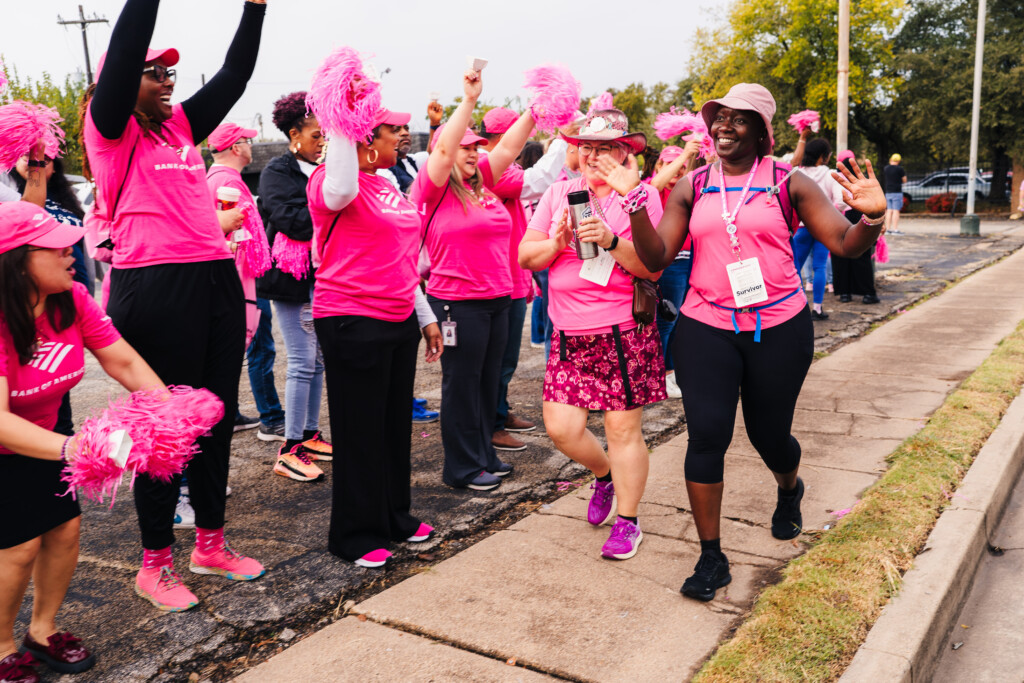 Pink Bubble walkers were cheered on by Bank of America employees at the Dallas/Fort Worth 3-Day.