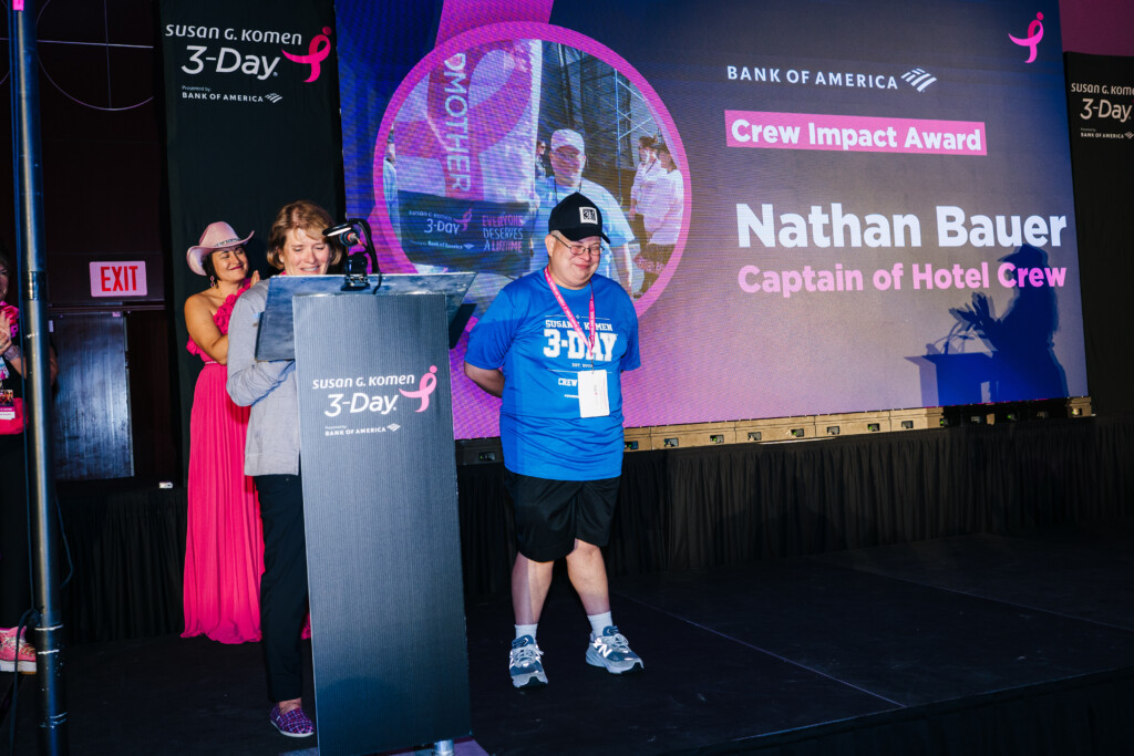 Nathan B. at the 2025 Dallas/Fort Worth Celebration of Champions receiving the Crew Impact Award.