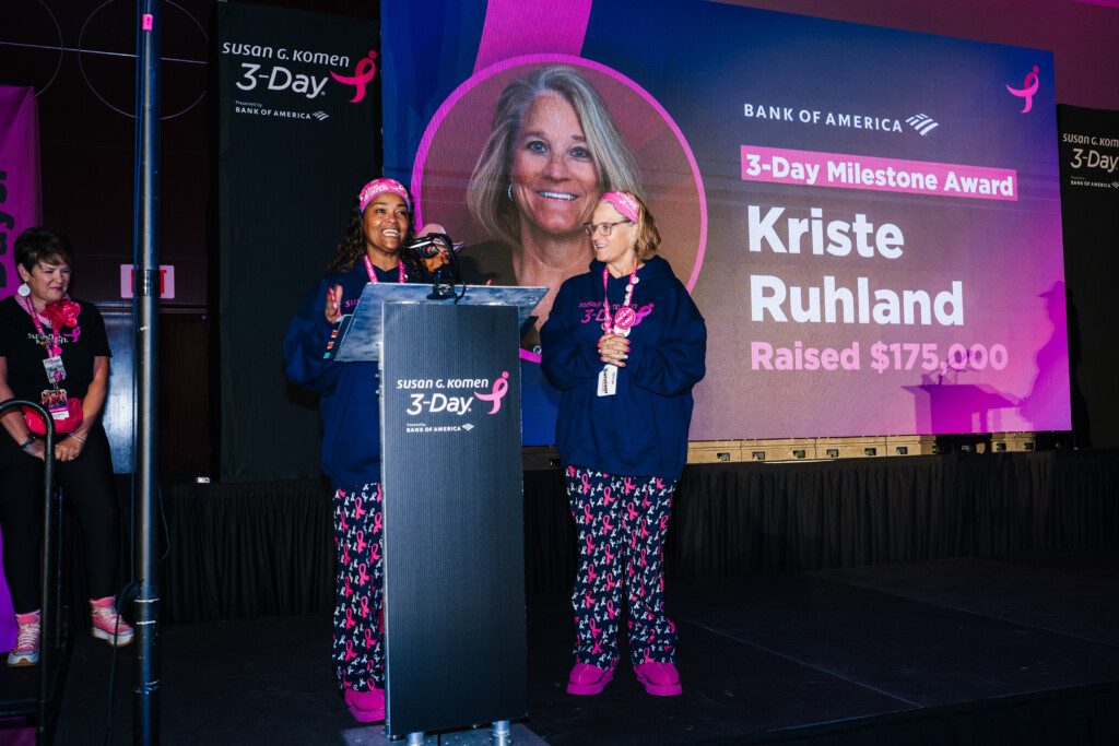 Kriste R. receiving the Milestone Award at the 2025 Dallas/Fort Worth Celebration of Champions.