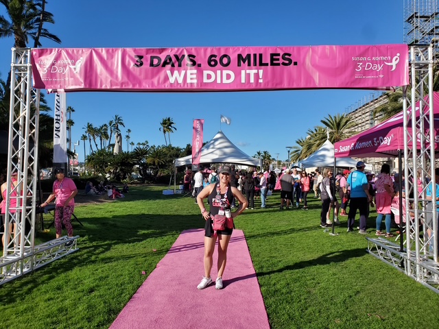 Kristi T. at the 2023 Susan G. Komen San Diego 3-Day finish line.