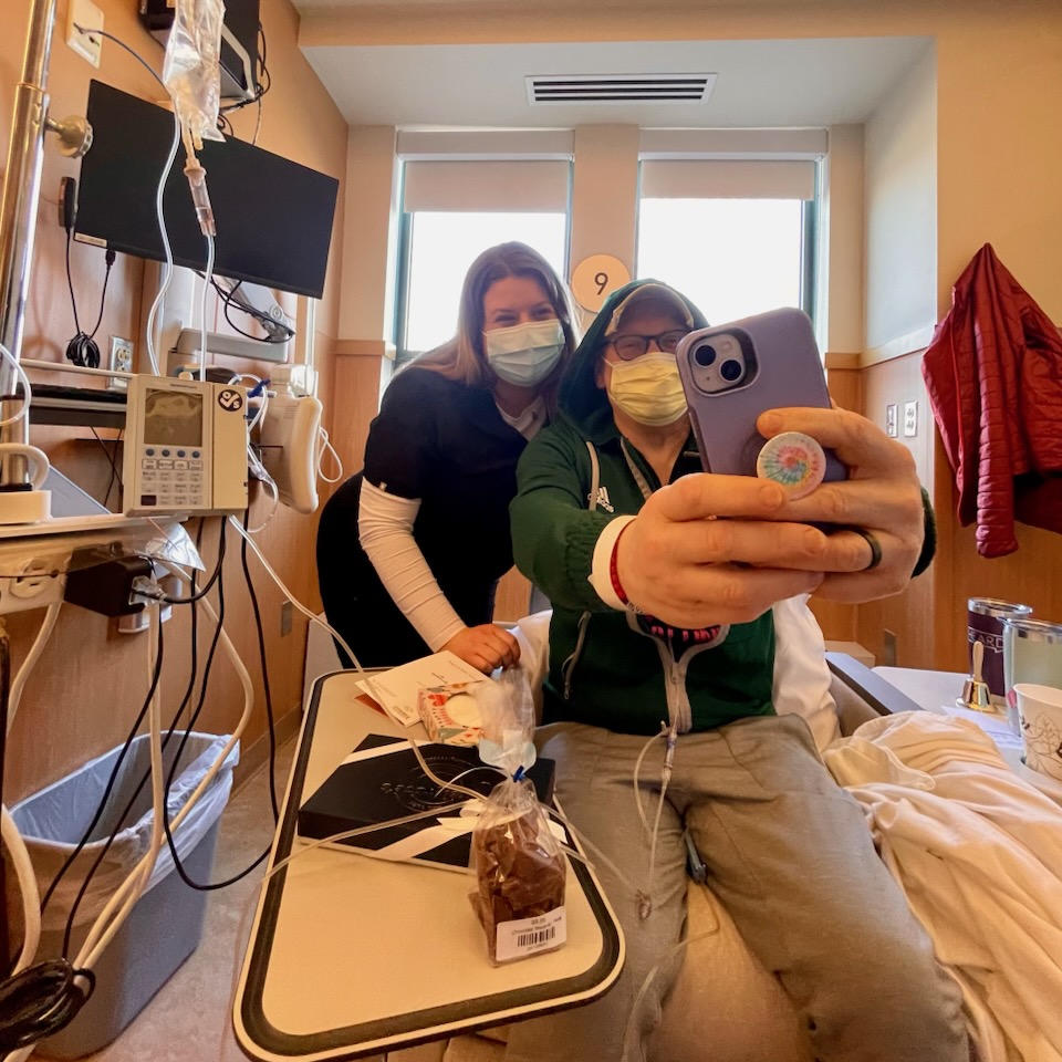 Jake Messier takin a selfie at his chemotherapy appointment.