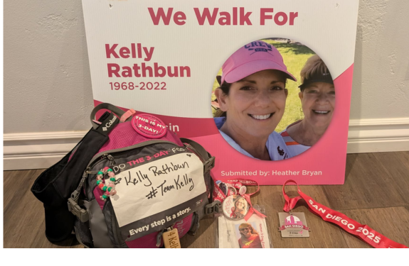 Heather Bryan walks in the San Diego 3-Day in memory of her cousin-in-law, Kelly.