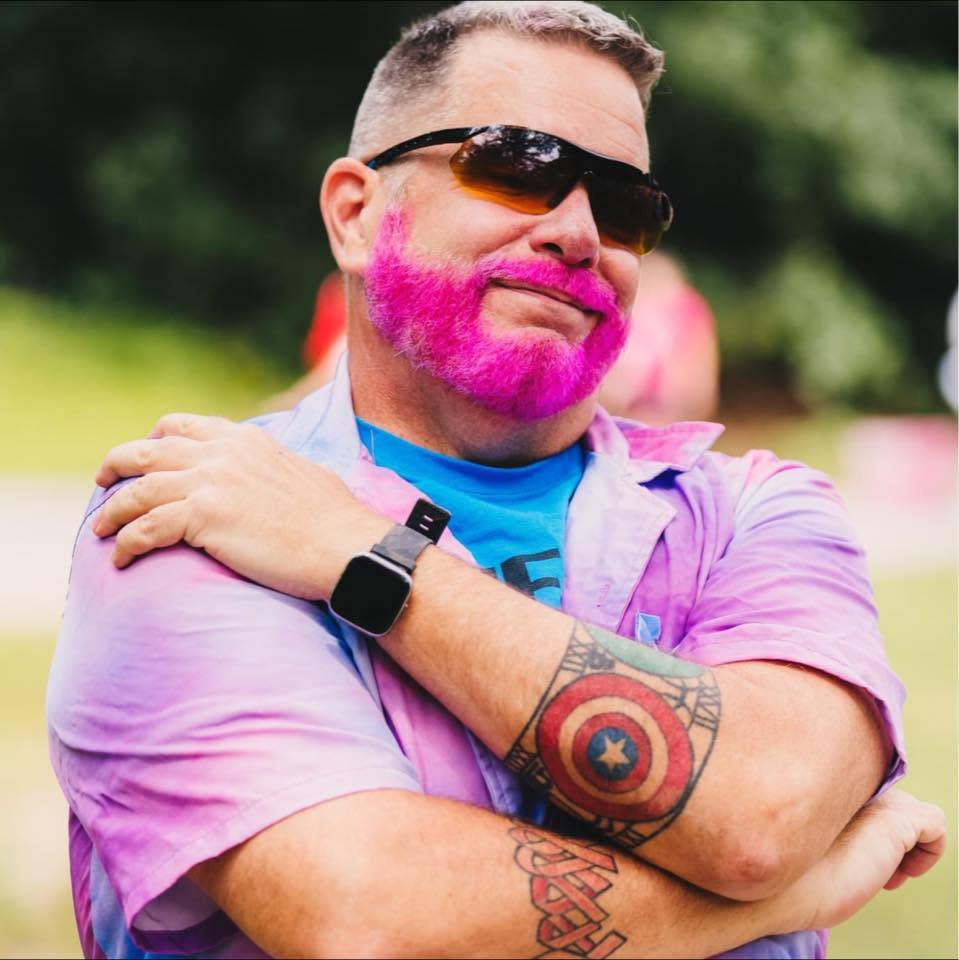 Carl B. with his pink beard at the Boston 3-Day.