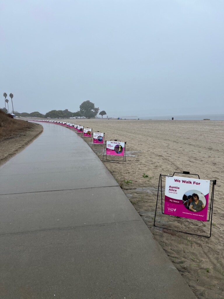 The signs of Memorial Mile along the beach in San Diego at the Susan G. Komen 3-Day.