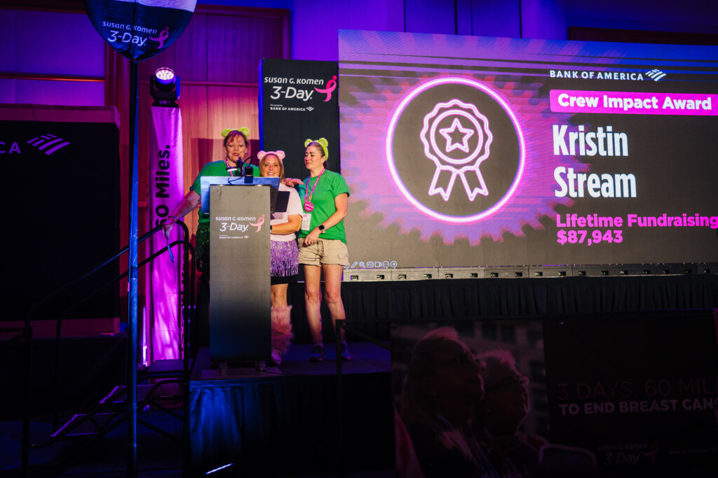 Kristin S. was honored with the Crew Impact Award and Top Crew Fundraiser award at the 2026 Boston 3-Day.