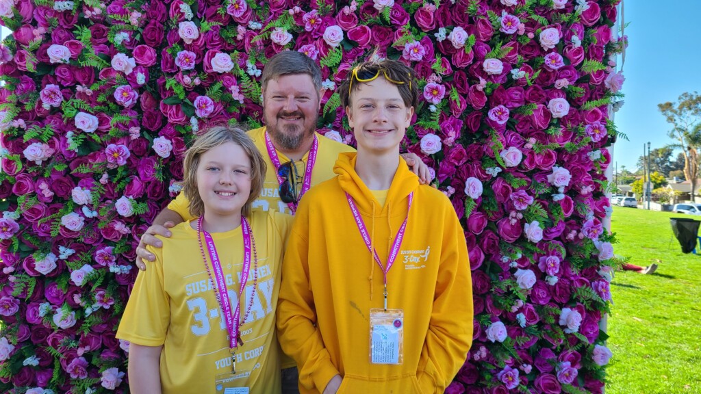 Scott S. and his sons, Porter and Lincoln, at the Susan G. Komen 3-Day.